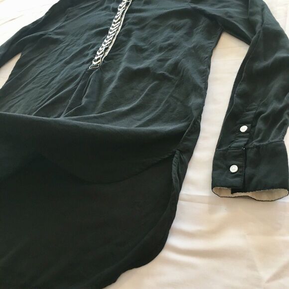 Old Navy Womens Medium Black Tunic Shirt Top Blouse White Chevron Button Up - Picture 9 of 12